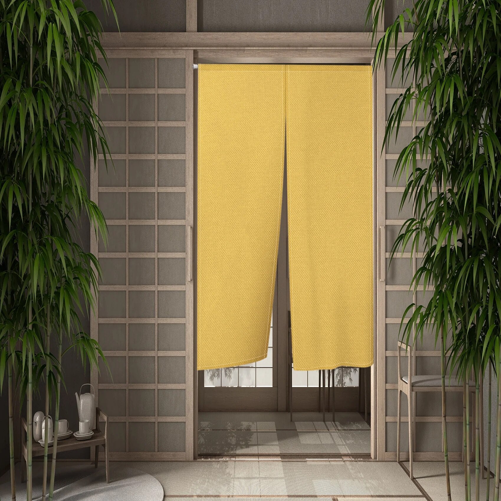 SkandiShop Solid Color Beige Japanese Simple Half-curtain Kitchen Porch Corridor Bedroom Drape Hanging Curtain Restaurant Door Screen Decor